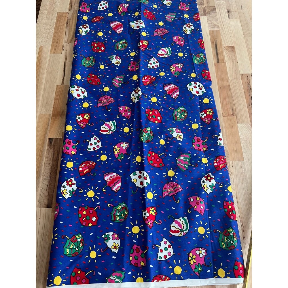 Vintage Fabric Cranston Print Works Schwartz Liebman Umbrella Rain Blue USA 4 YD - Picture 4 of 4